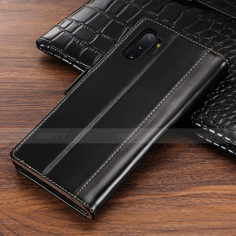 Samsung Galaxy Note 10 Plus 5G用手帳型 レザーケース スタンド カバー P01 サムスン ブラック