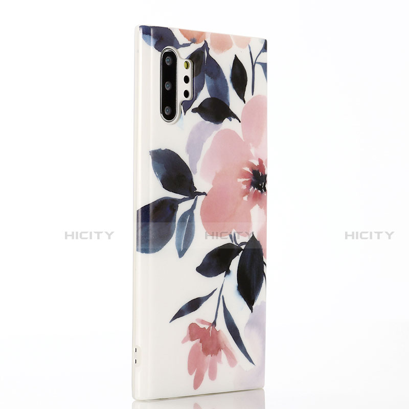 Samsung Galaxy Note 10 Plus 5G用シリコンケース ソフトタッチラバー 花 カバー S03 サムスン ピンク