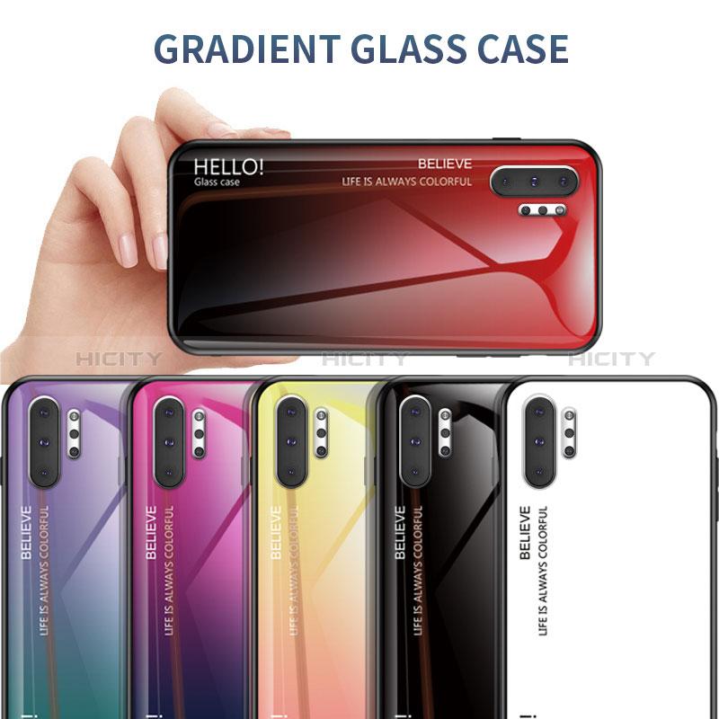 Samsung Galaxy Note 10 Plus 5G用ハイブリットバンパーケース プラスチック 鏡面 虹 グラデーション 勾配色 カバー LS1 サムスン 