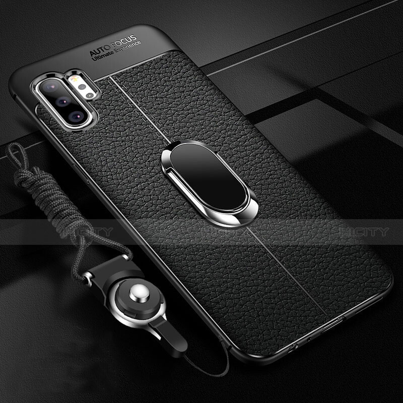 Samsung Galaxy Note 10 Plus 5G用シリコンケース ソフトタッチラバー レザー柄 アンド指輪 マグネット式 T01 サムスン 