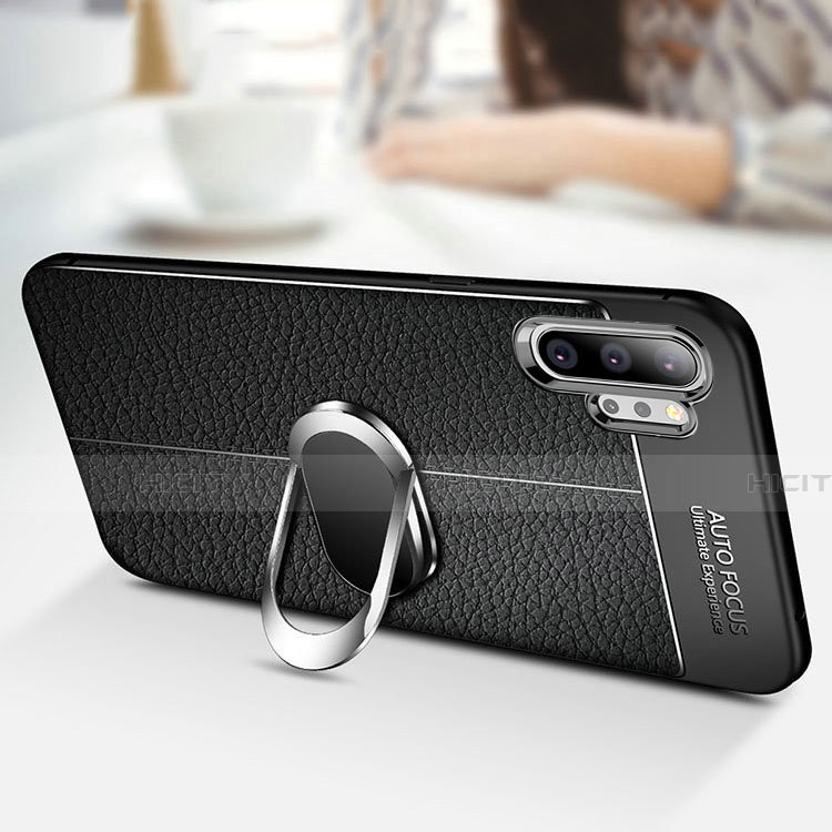 Samsung Galaxy Note 10 Plus 5G用シリコンケース ソフトタッチラバー レザー柄 アンド指輪 マグネット式 T01 サムスン 