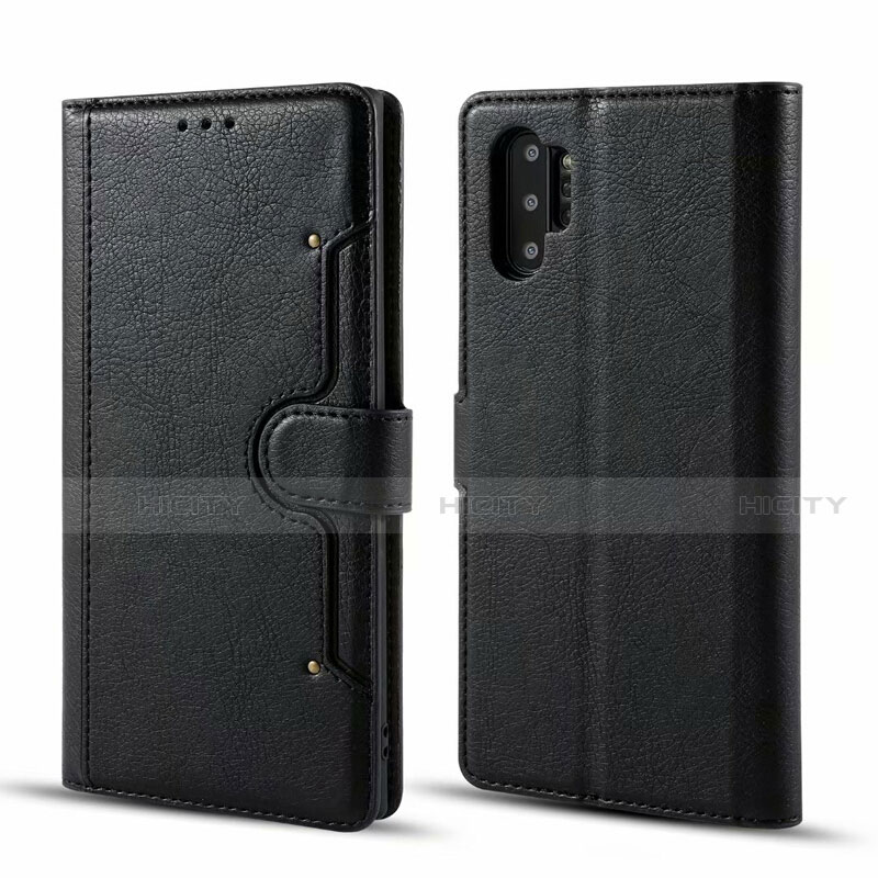 Samsung Galaxy Note 10 Plus用手帳型 レザーケース スタンド カバー T02 サムスン ブラック