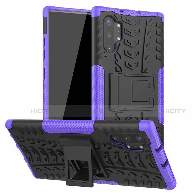 Samsung Galaxy Note 10 Plus用ハイブリットバンパーケース スタンド プラスチック 兼シリコーン カバー R01 サムスン パープル