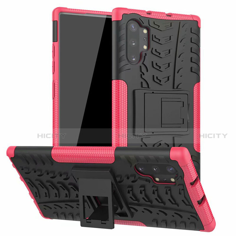 Samsung Galaxy Note 10 Plus用ハイブリットバンパーケース スタンド プラスチック 兼シリコーン カバー R01 サムスン ピンク