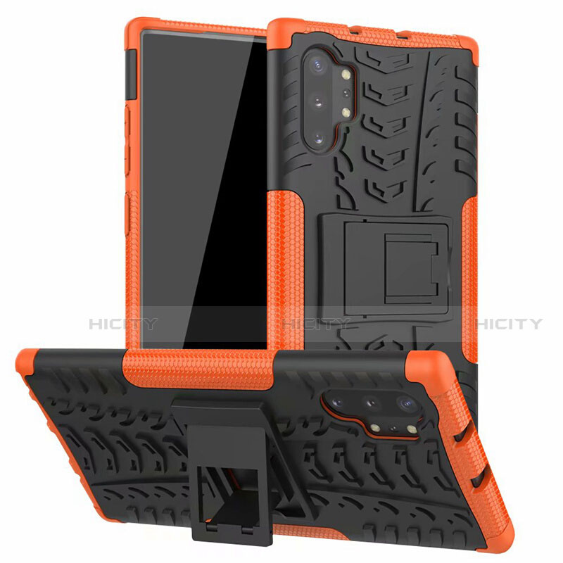 Samsung Galaxy Note 10 Plus用ハイブリットバンパーケース スタンド プラスチック 兼シリコーン カバー R01 サムスン オレンジ