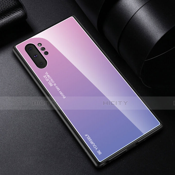 Samsung Galaxy Note 10 Plus用ハイブリットバンパーケース プラスチック 鏡面 虹 グラデーション 勾配色 カバー H01 サムスン パープル