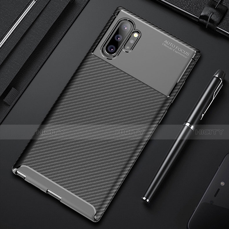 Samsung Galaxy Note 10 Plus用シリコンケース ソフトタッチラバー ツイル カバー Y01 サムスン ブラック