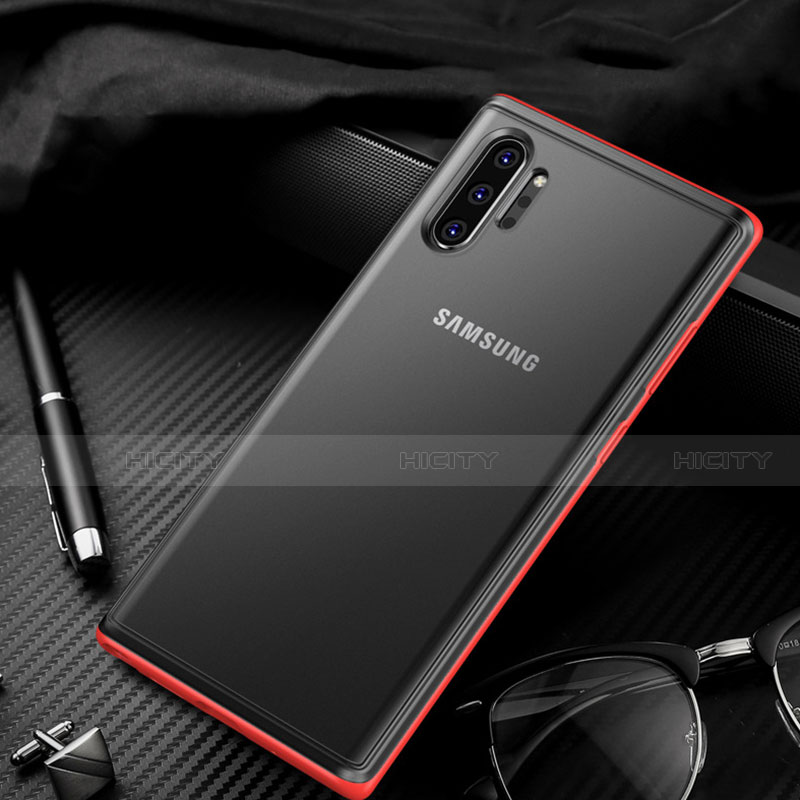 Samsung Galaxy Note 10 Plus用ハイブリットバンパーケース クリア透明 プラスチック 鏡面 カバー H01 サムスン レッド