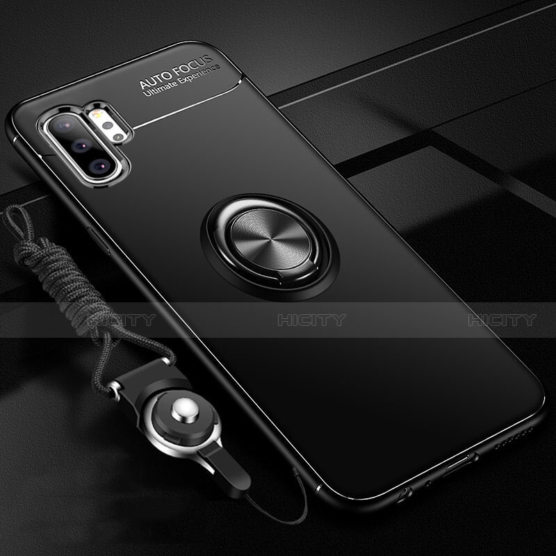 Samsung Galaxy Note 10 Plus用極薄ソフトケース シリコンケース 耐衝撃 全面保護 アンド指輪 マグネット式 バンパー T03 サムスン ブラック
