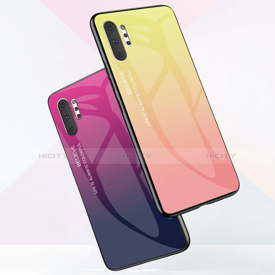 Samsung Galaxy Note 10 Plus用ハイブリットバンパーケース プラスチック 鏡面 虹 グラデーション 勾配色 カバー M01 サムスン 
