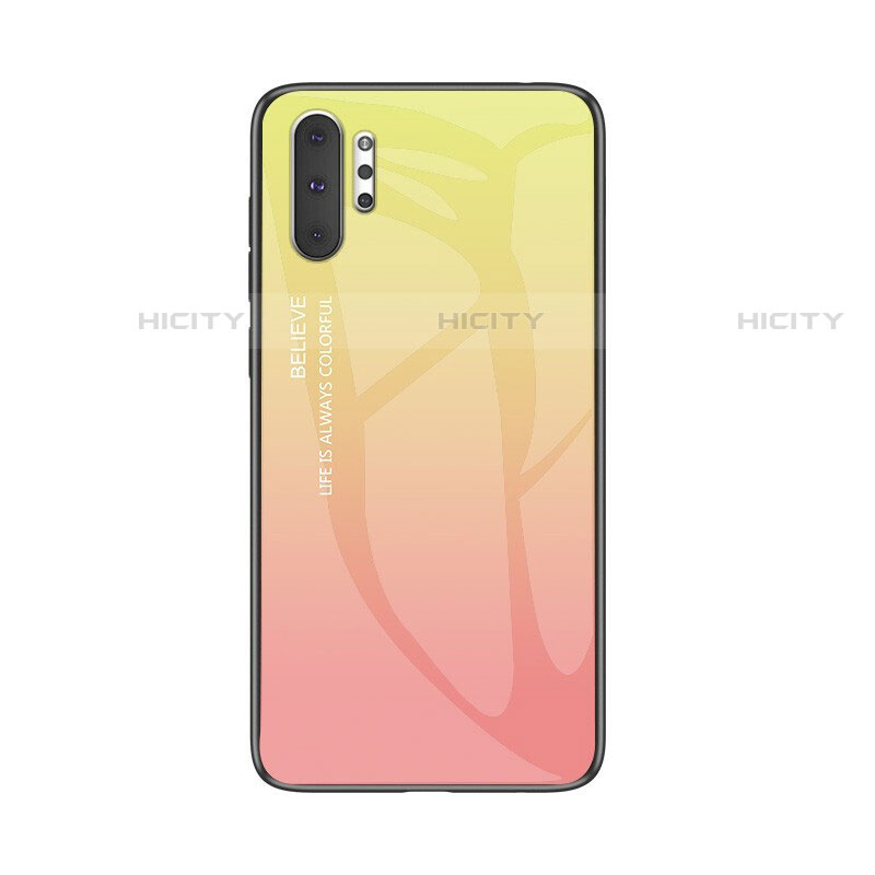 Samsung Galaxy Note 10 Plus用ハイブリットバンパーケース プラスチック 鏡面 虹 グラデーション 勾配色 カバー M01 サムスン 