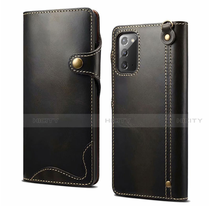 Samsung Galaxy Note 20 5G用手帳型 レザーケース スタンド カバー T02 サムスン ブラック