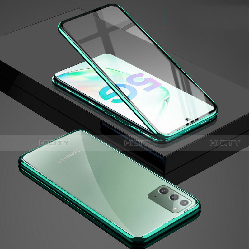 Samsung Galaxy Note 20 5G用ケース 高級感 手触り良い アルミメタル 製の金属製 360度 フルカバーバンパー 鏡面 カバー T03 サムスン グリーン