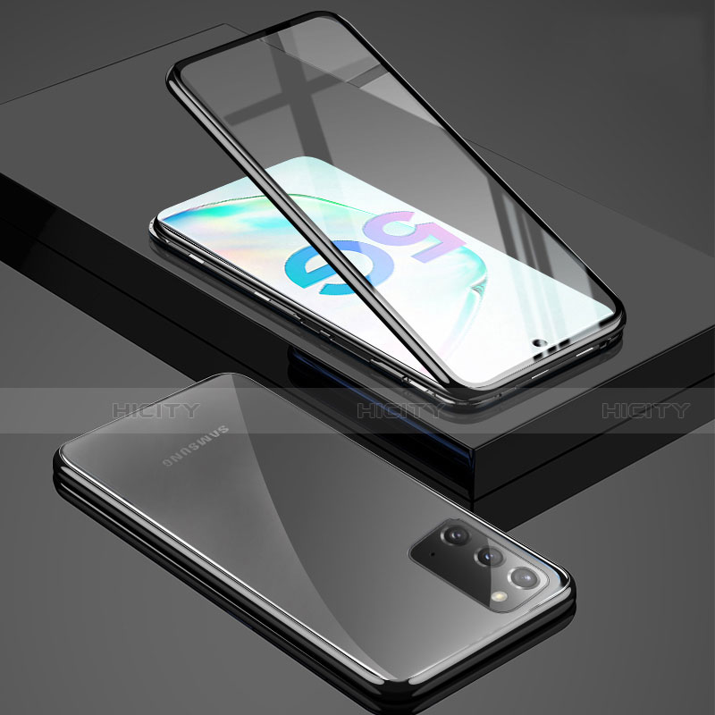 Samsung Galaxy Note 20 5G用ケース 高級感 手触り良い アルミメタル 製の金属製 360度 フルカバーバンパー 鏡面 カバー T03 サムスン ブラック
