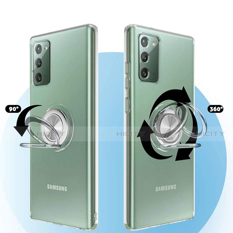 Samsung Galaxy Note 20 5G用極薄ソフトケース シリコンケース 耐衝撃 全面保護 クリア透明 アンド指輪 サムスン クリア