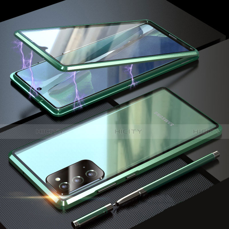 Samsung Galaxy Note 20 5G用ケース 高級感 手触り良い アルミメタル 製の金属製 360度 フルカバーバンパー 鏡面 カバー T01 サムスン グリーン