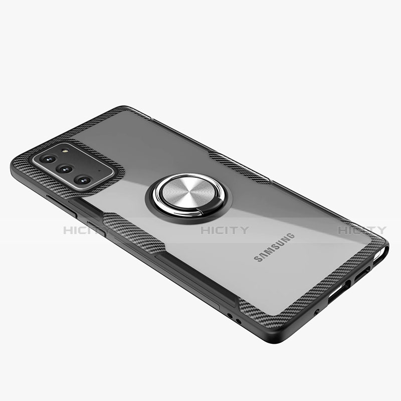 Samsung Galaxy Note 20 5G用極薄ソフトケース シリコンケース 耐衝撃 全面保護 クリア透明 アンド指輪 マグネット式 N01 サムスン シルバー・ブラック