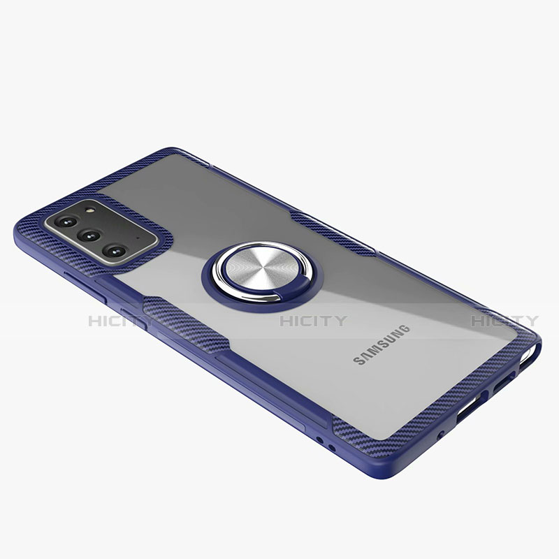 Samsung Galaxy Note 20 5G用極薄ソフトケース シリコンケース 耐衝撃 全面保護 クリア透明 アンド指輪 マグネット式 N01 サムスン ミッドナイトネイビー