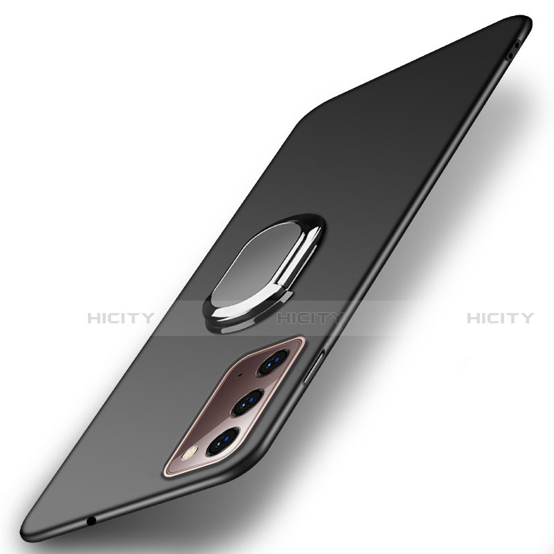 Samsung Galaxy Note 20 5G用ハードケース プラスチック 質感もマット アンド指輪 マグネット式 P01 サムスン ブラック