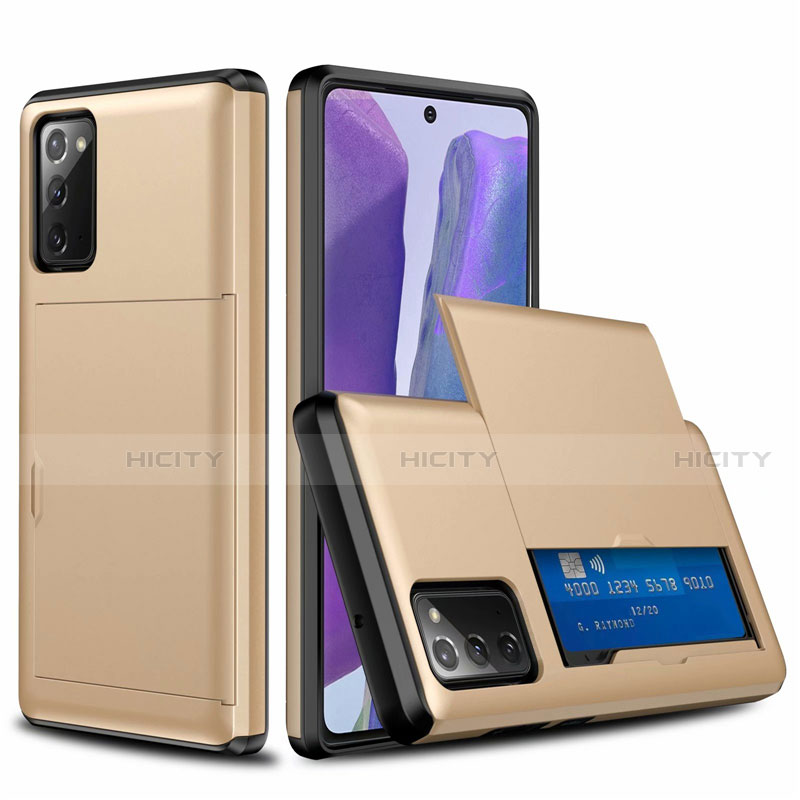 Samsung Galaxy Note 20 5G用ハイブリットバンパーケース プラスチック 兼シリコーン カバー 前面と背面 360度 フル N01 サムスン ゴールド