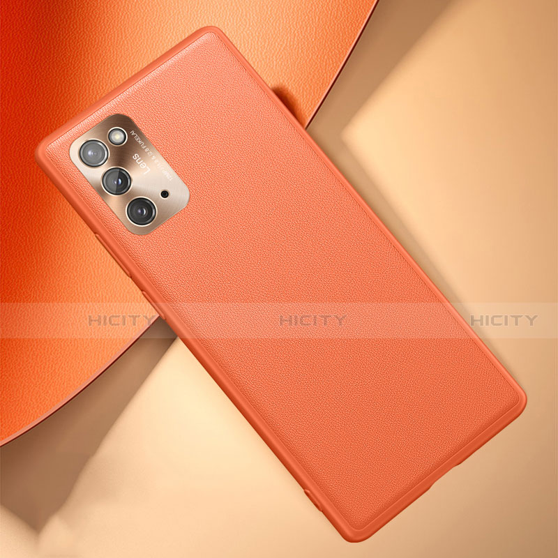 Samsung Galaxy Note 20 5G用ケース 高級感 手触り良いレザー柄 N01 サムスン オレンジ