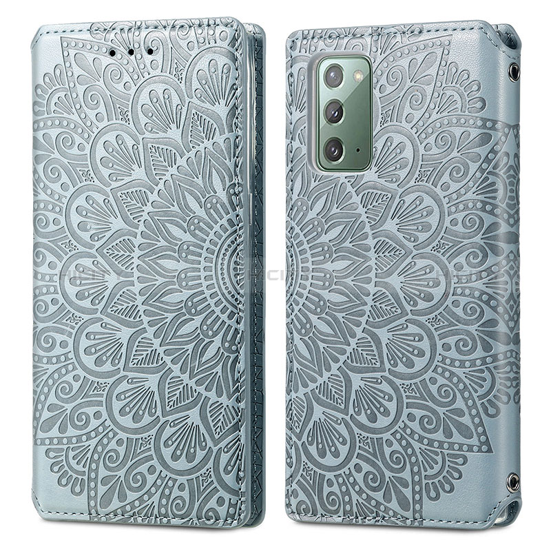 Samsung Galaxy Note 20 5G用手帳型 レザーケース スタンド パターン カバー S01D サムスン シルバー