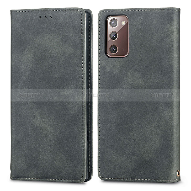Samsung Galaxy Note 20 5G用手帳型 レザーケース スタンド カバー S04D サムスン グレー
