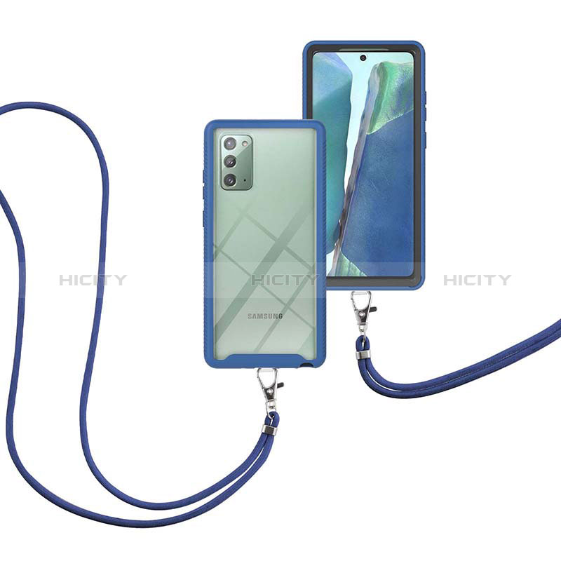 Samsung Galaxy Note 20 5G用ハイブリットバンパーケース プラスチック 兼シリコーン カバー 前面と背面 360度 フル 携帯ストラップ サムスン ネイビー