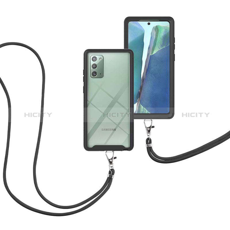 Samsung Galaxy Note 20 5G用ハイブリットバンパーケース プラスチック 兼シリコーン カバー 前面と背面 360度 フル 携帯ストラップ サムスン ブラック