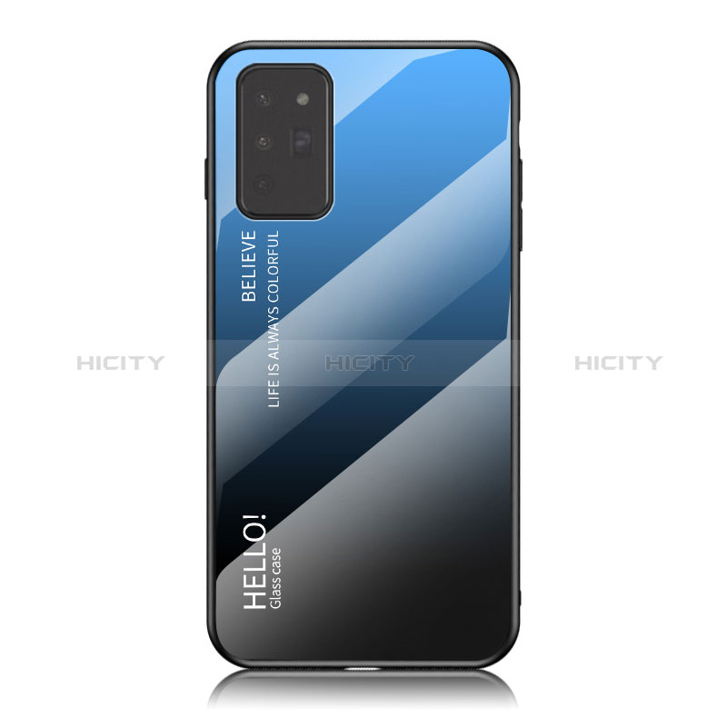 Samsung Galaxy Note 20 5G用ハイブリットバンパーケース プラスチック 鏡面 虹 グラデーション 勾配色 カバー LS1 サムスン ネイビー