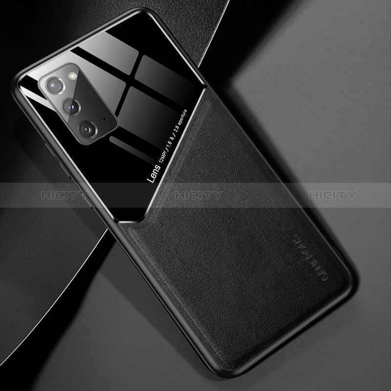 Samsung Galaxy Note 20 5G用シリコンケース ソフトタッチラバー レザー柄 アンドマグネット式 サムスン ブラック