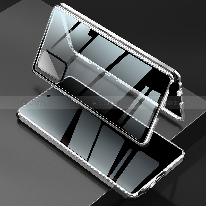 Samsung Galaxy Note 20 5G用ケース 高級感 手触り良い アルミメタル 製の金属製 360度 フルカバーバンパー 鏡面 カバー LK2 サムスン シルバー