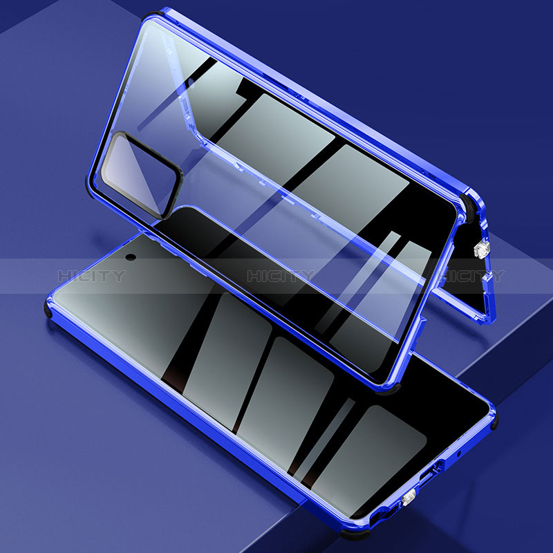 Samsung Galaxy Note 20 5G用ケース 高級感 手触り良い アルミメタル 製の金属製 360度 フルカバーバンパー 鏡面 カバー LK2 サムスン ネイビー
