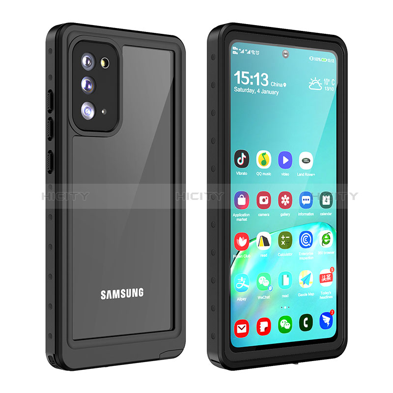 Samsung Galaxy Note 20 5G用完全防水ケース ハイブリットバンパーカバー 高級感 手触り良い 360度 W01 サムスン ブラック