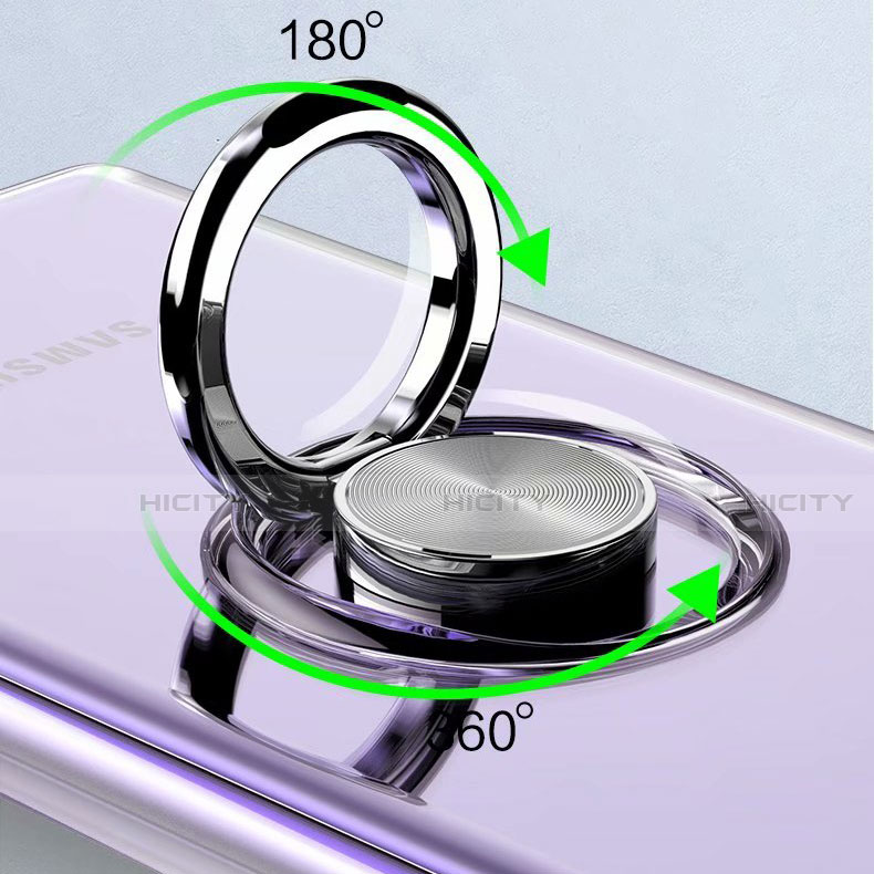 Samsung Galaxy Note 20 5G用極薄ソフトケース シリコンケース 耐衝撃 全面保護 透明 アンド指輪 マグネット式 N02 サムスン 