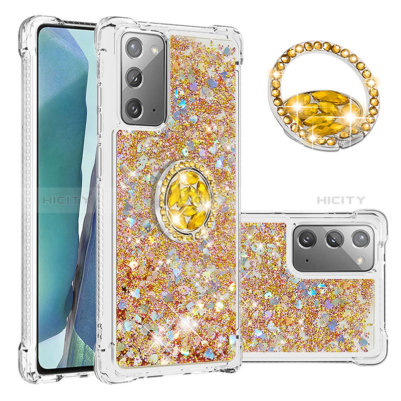 Samsung Galaxy Note 20 5G用シリコンケース ソフトタッチラバー ブリンブリン カバー アンド指輪 S01 サムスン 