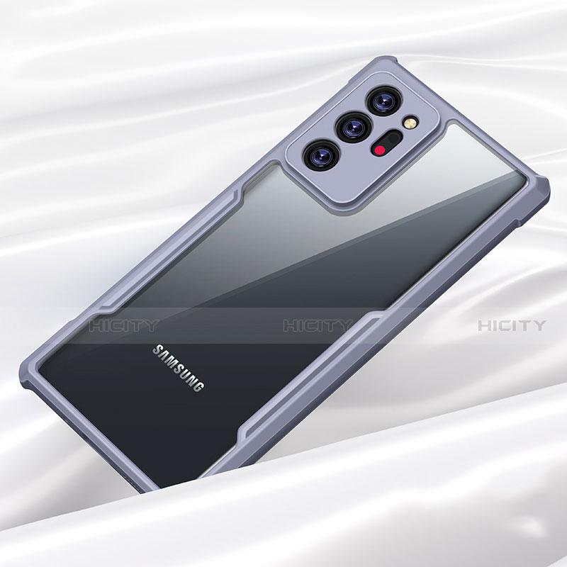 Samsung Galaxy Note 20 Ultra 5G用ハイブリットバンパーケース クリア透明 プラスチック 鏡面 カバー M01 サムスン ラベンダーグレー