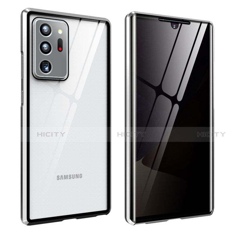 Samsung Galaxy Note 20 Ultra 5G用ケース 高級感 手触り良い アルミメタル 製の金属製 360度 フルカバーバンパー 鏡面 カバー サムスン シルバー
