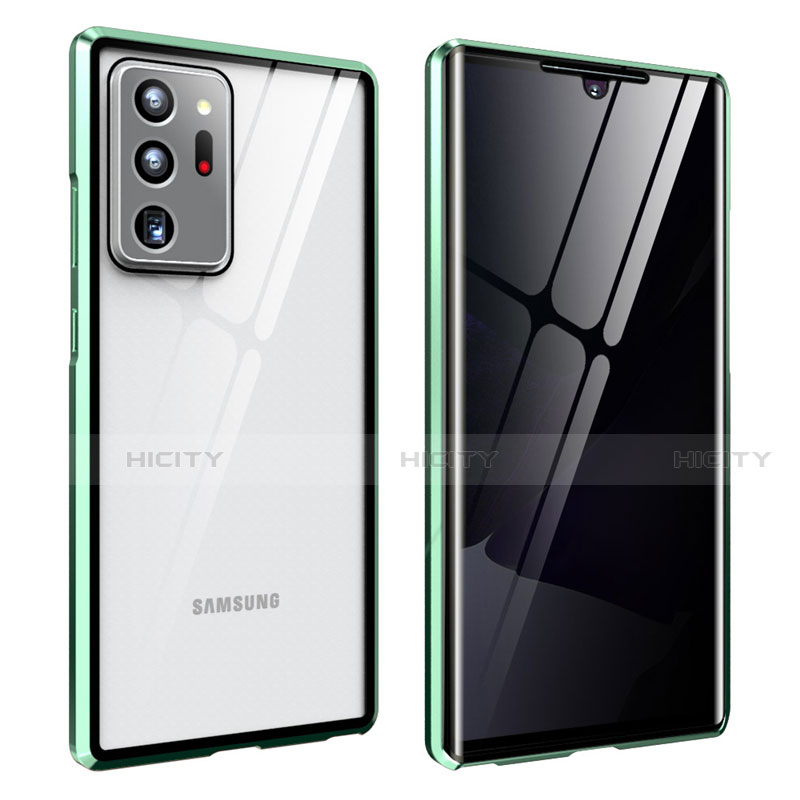 Samsung Galaxy Note 20 Ultra 5G用ケース 高級感 手触り良い アルミメタル 製の金属製 360度 フルカバーバンパー 鏡面 カバー サムスン ライトグリーン