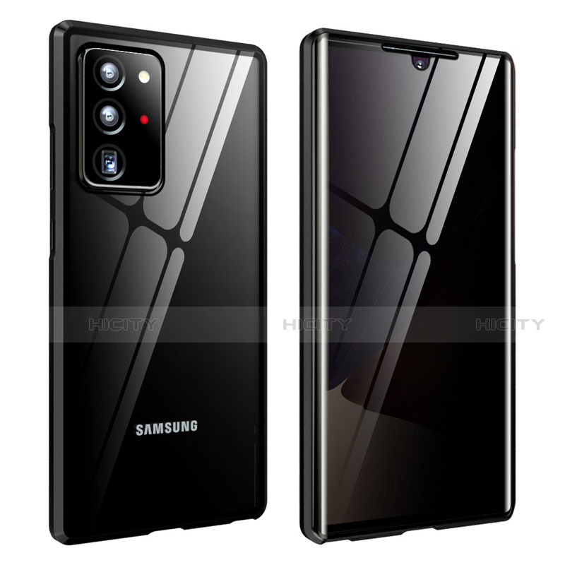 Samsung Galaxy Note 20 Ultra 5G用ケース 高級感 手触り良い アルミメタル 製の金属製 360度 フルカバーバンパー 鏡面 カバー サムスン ブラック