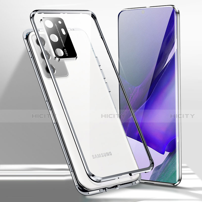 Samsung Galaxy Note 20 Ultra 5G用ケース 高級感 手触り良い アルミメタル 製の金属製 360度 フルカバーバンパー 鏡面 カバー T02 サムスン シルバー