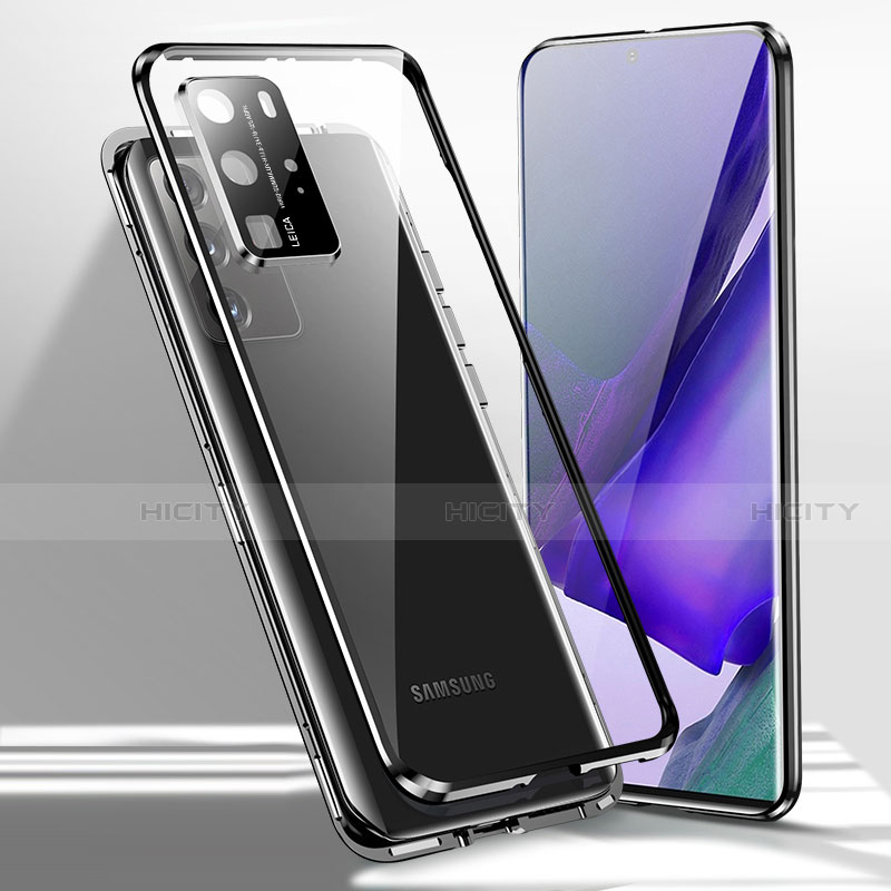 Samsung Galaxy Note 20 Ultra 5G用ケース 高級感 手触り良い アルミメタル 製の金属製 360度 フルカバーバンパー 鏡面 カバー T02 サムスン ブラック