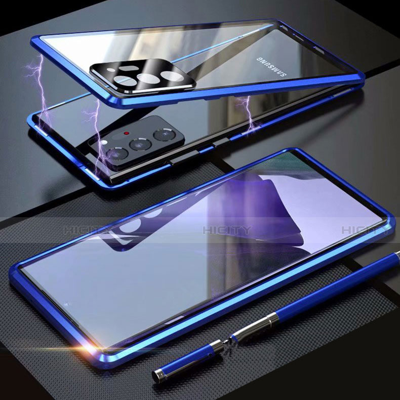 Samsung Galaxy Note 20 Ultra 5G用ケース 高級感 手触り良い アルミメタル 製の金属製 360度 フルカバーバンパー 鏡面 カバー T01 サムスン ネイビー