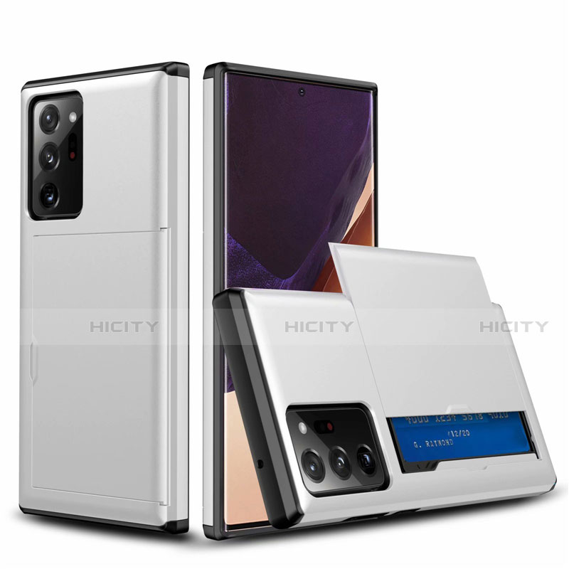Samsung Galaxy Note 20 Ultra 5G用ハイブリットバンパーケース プラスチック 兼シリコーン カバー 前面と背面 360度 フル N01 サムスン シルバー