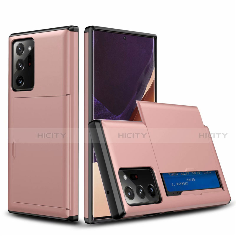 Samsung Galaxy Note 20 Ultra 5G用ハイブリットバンパーケース プラスチック 兼シリコーン カバー 前面と背面 360度 フル N01 サムスン ローズゴールド