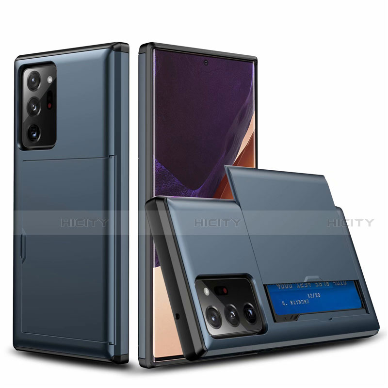Samsung Galaxy Note 20 Ultra 5G用ハイブリットバンパーケース プラスチック 兼シリコーン カバー 前面と背面 360度 フル N01 サムスン ネイビー
