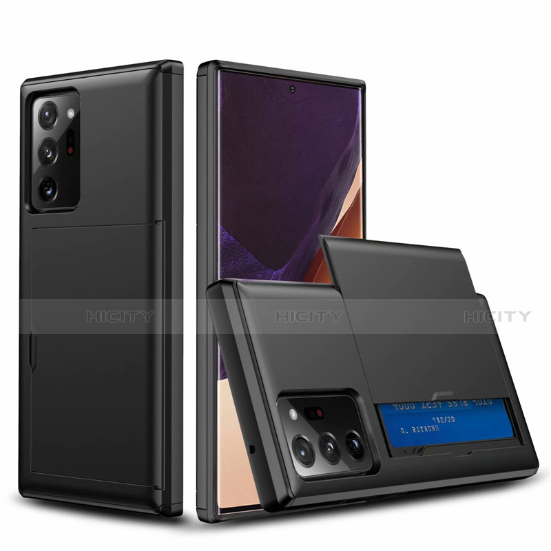 Samsung Galaxy Note 20 Ultra 5G用ハイブリットバンパーケース プラスチック 兼シリコーン カバー 前面と背面 360度 フル N01 サムスン ブラック
