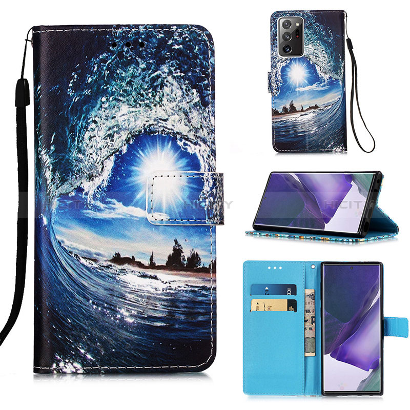 Samsung Galaxy Note 20 Ultra 5G用手帳型 レザーケース スタンド パターン カバー Y02B サムスン ミッドナイトネイビー