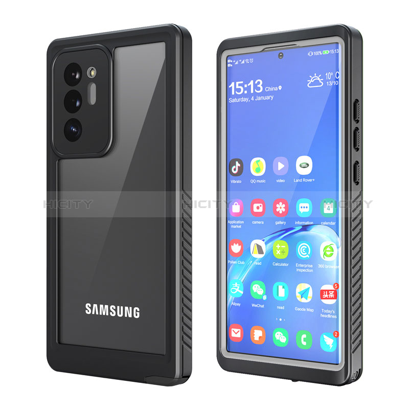 Samsung Galaxy Note 20 Ultra 5G用完全防水ケース ハイブリットバンパーカバー 高級感 手触り良い 360度 W02 サムスン ブラック
