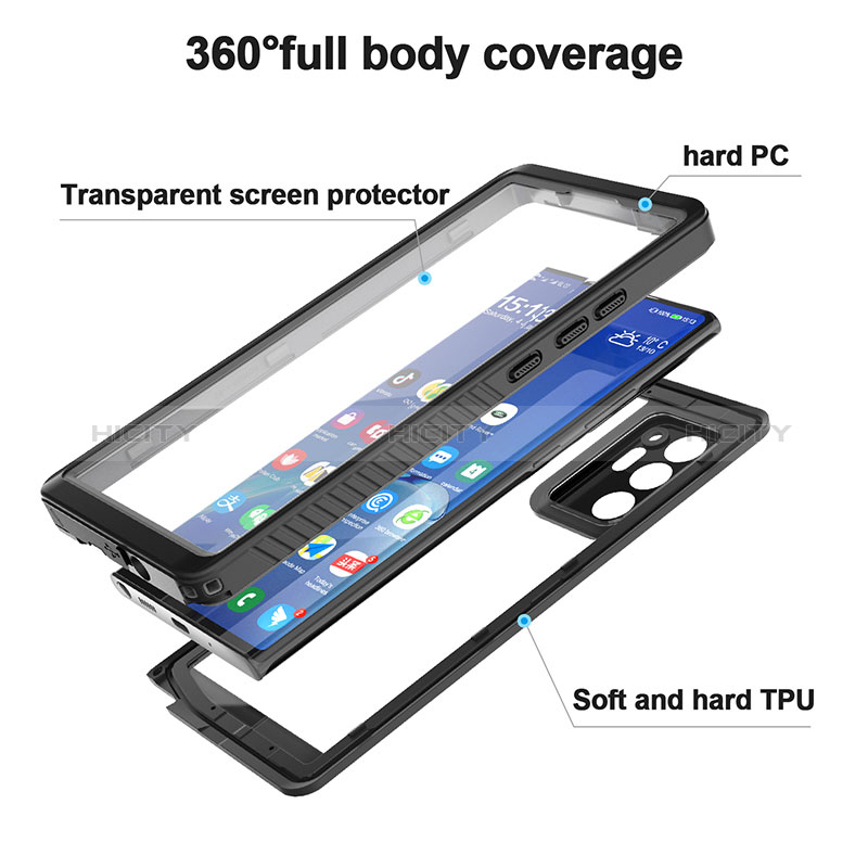 Samsung Galaxy Note 20 Ultra 5G用完全防水ケース ハイブリットバンパーカバー 高級感 手触り良い 360度 W02 サムスン ブラック